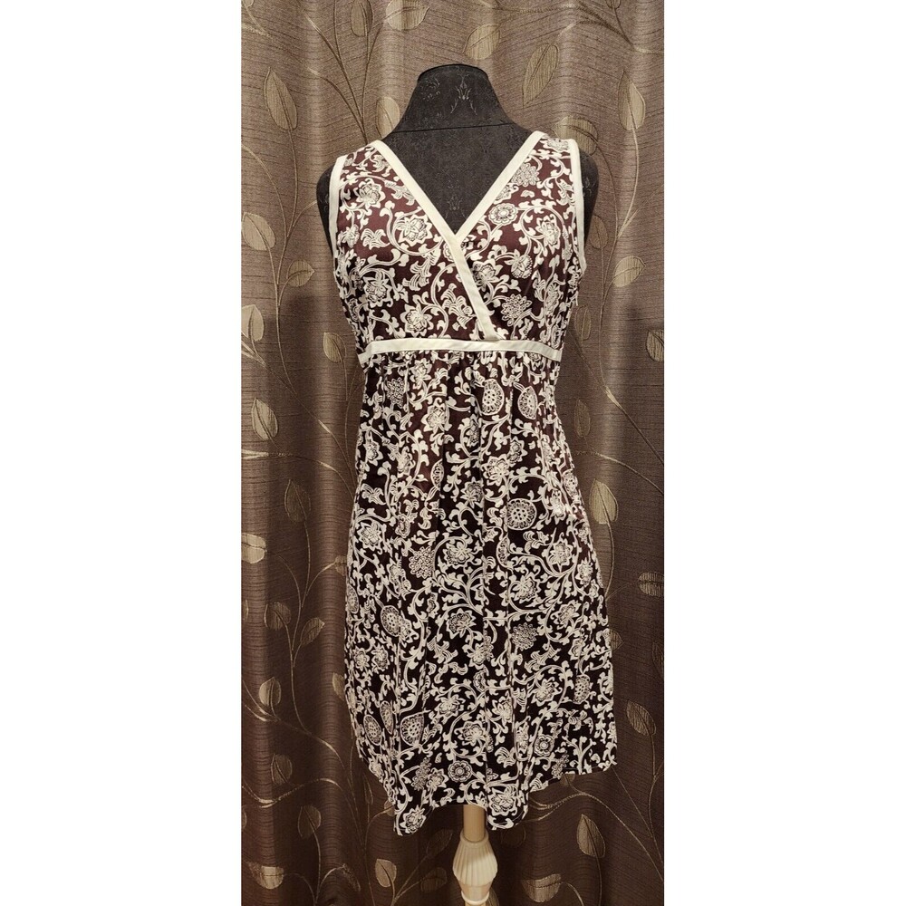 DBY Ltd Brown and White Floral Sleeveless V-Neck Dress Sz 8